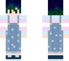 trans boy, dungarees, blue/green hair