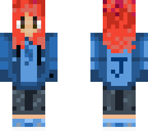 red to orange ombr hair with blue hoodie