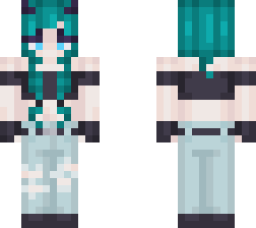 teal hair demon girl