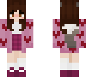 pink heart cardigan grey wolf girl