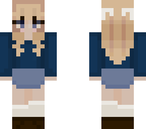 blonde girl navy sweater