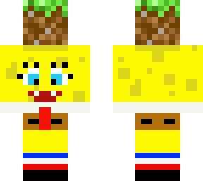 spongebob holding a dirt block