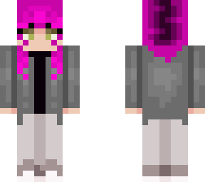 pink hair grey cardigan