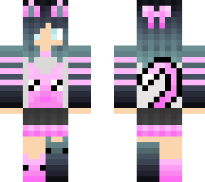 pink and black cat girl with blue eyes.