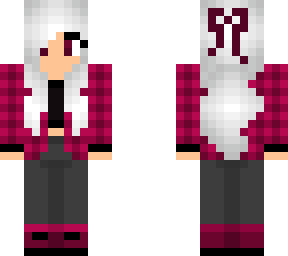 purple/pink flannel girl with white hair
