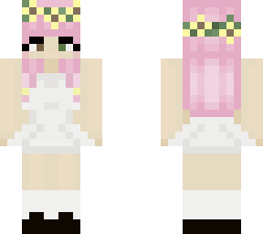 pink-haired girl in white dress