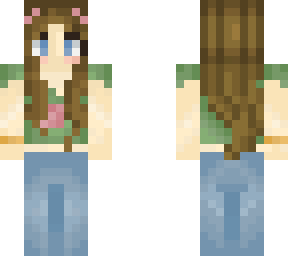 brunette girl graphic tee jeans pink clips | Minecraft Skin