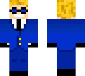 blue suit w/ matching sunglasses, blond