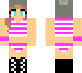 pink and white striped bikini girl in a grey stocking cap