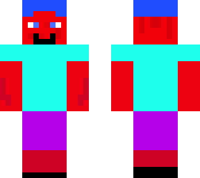 mr. red with blue t-shirt and ear buds