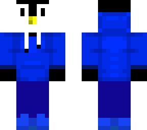 penguin with blue clothes