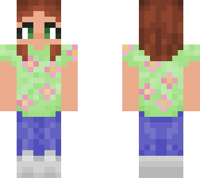 brown haired girl with green shirt with flowers