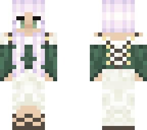 purple hair green dress