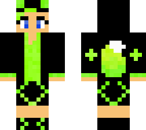 lime green and black hoodie fox girl short hair