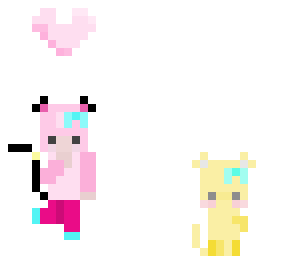 pink chibi girl and yellow kitty cat (pixel art)