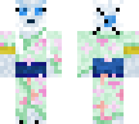 snowy blue owls in green pastel kimono