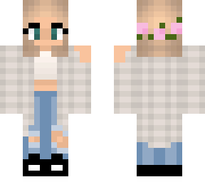 flannel girl - with bob and pink flowers