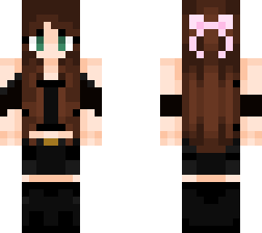 black outfit girl with pink bow