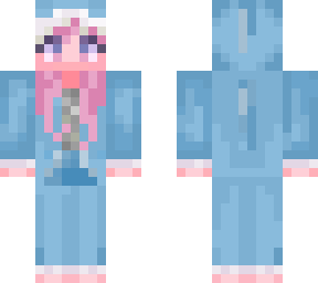 girl in shark onesie, pink hair