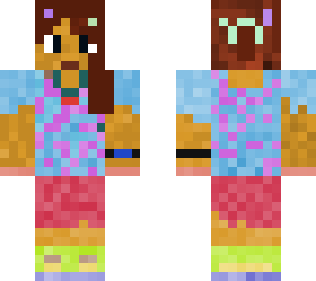 girl with blue and pink-spotted dress