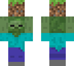 small zombie holding a grass block