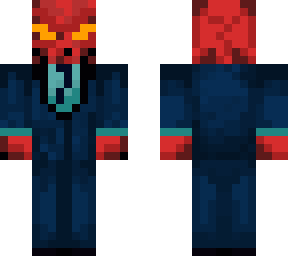 red alien thing wearing suit