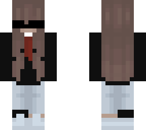 brown haired girl with suit and blindfold