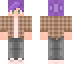 brown flannel shirt - purple hair