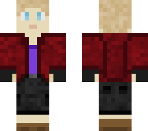 red jacket purple undershirt