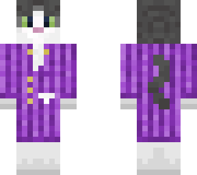 grey and white cat with purple suit