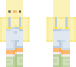 duck in earthy colored overalls