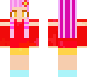 colorful pink girl with red flower bow