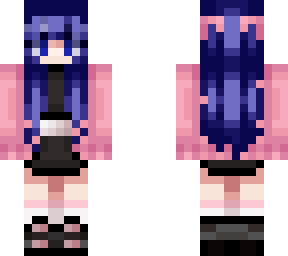 blue haired girl w/ black dress & pink sweater:)