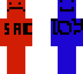 the blue and red guy pure pain on one and happy on the other