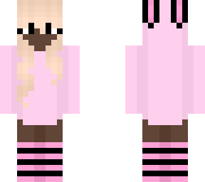 female - pink bunny hoodie - pink n black socks