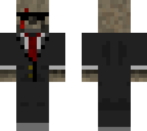 gray dog with suit and scar