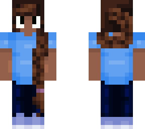 girl with blue shirt, blue pants and braid