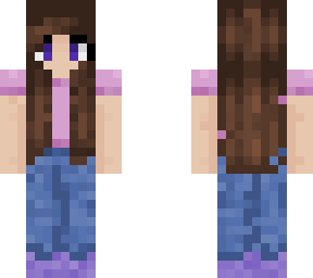 brunette hair, purple outfit with blue jeans - edited