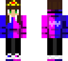 me in a pink and blue hive style hoddie (semi fair rose merch in game)