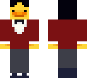 duck with maroon suit jeans and cars for shoes