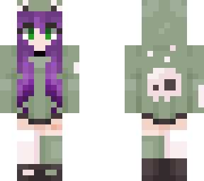 purple hair and green hoodie
