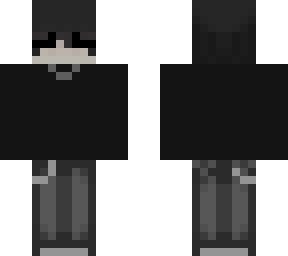 black shirt grey pants
