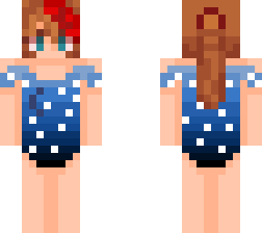 girl with red streak in hair and night sky bathing suit
