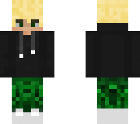 blonde boy with cargopants and a black hoodie