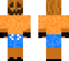 pumpkin man with blue shorts