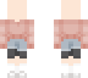 salmon sweater and short with skin tone