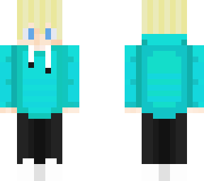 a boy wiht aqua hudiee and blond haiir