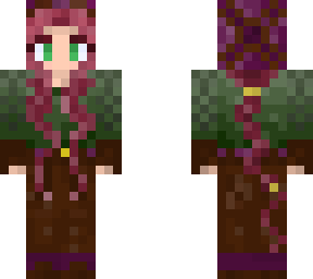 long pink/red haired elf with a brown and purple beanie and gloves ig?