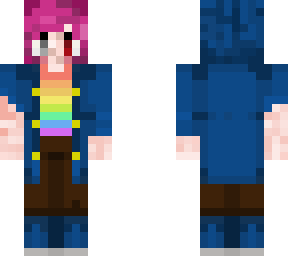 pink haired blue jacket girl