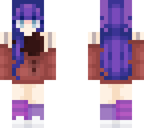purple haired girl wearing a sweater